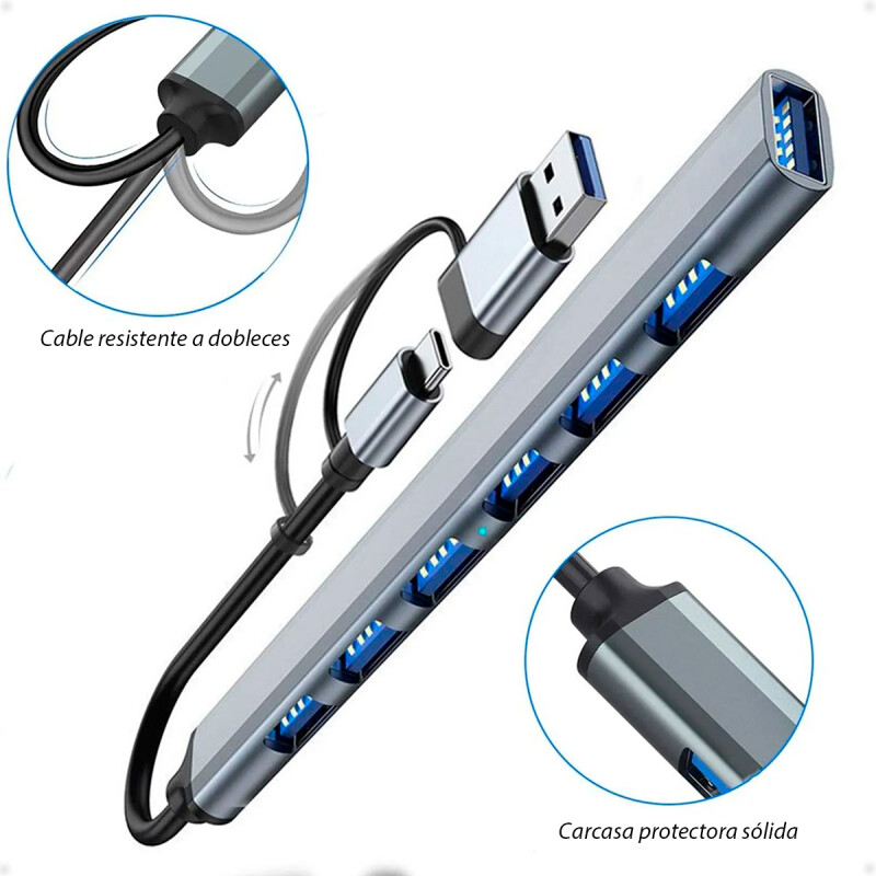 Hub Adaptador USB Tipo C 3.0 y USB 3.0 a USB A 3.0 y 6 Puertos USB A 2.0 Hub Adaptador USB Tipo C 3.0 y USB 3.0 a USB A 3.0 y 6 Puertos USB A 2.0