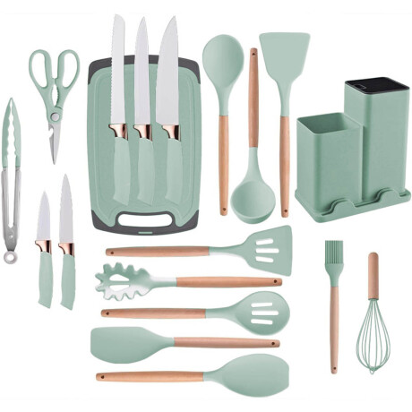 Set X19 Utensilios El Chingón Silicona Antiadherente Celeste