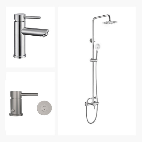 JUEGO DE GRIFERIA LAVATORIO BIDET BARRA DUCHA BRILLO RIONE 000