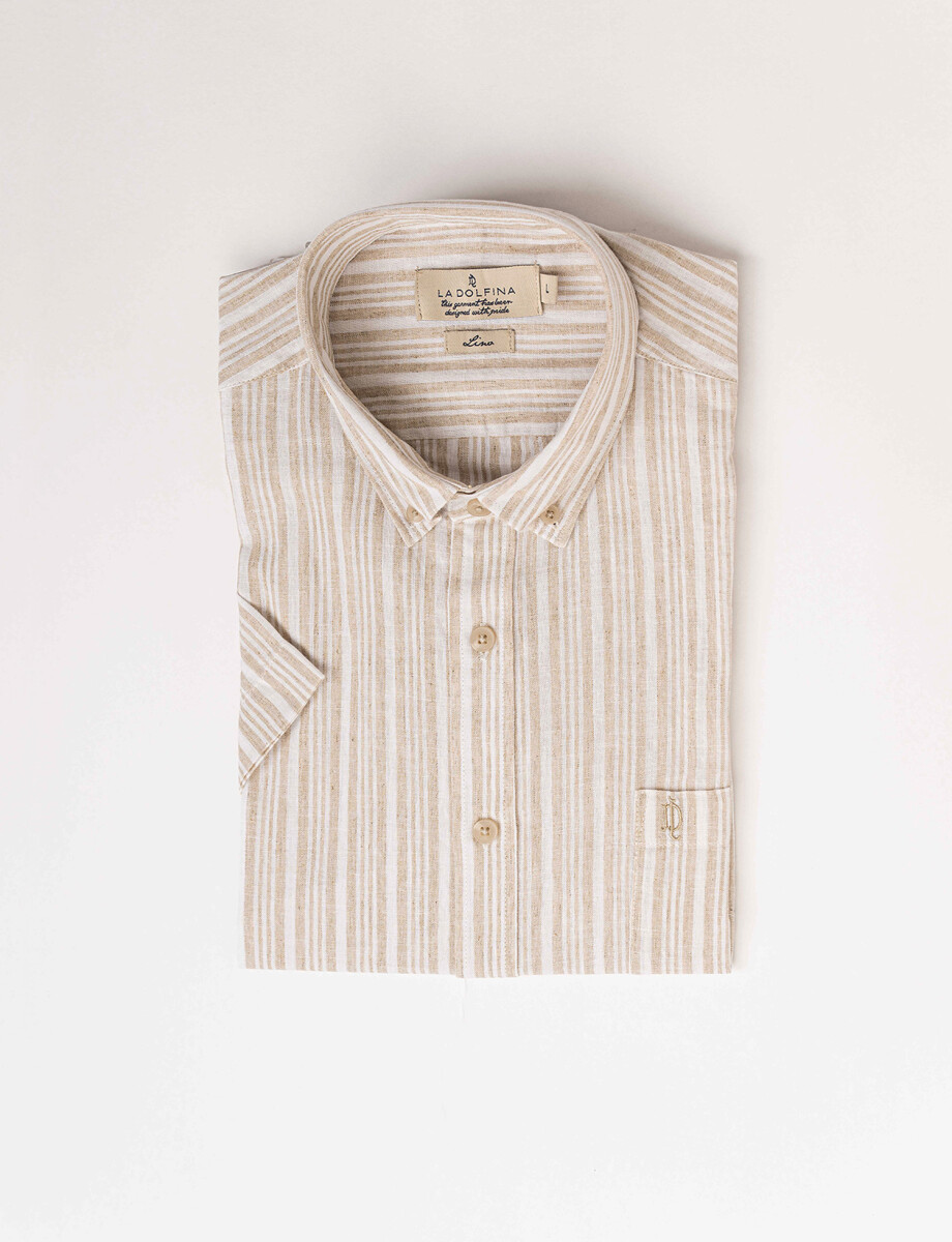 Camisa m/c lino beige