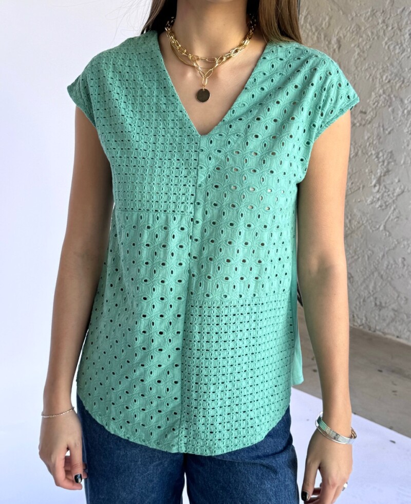 Blusa broderie verde