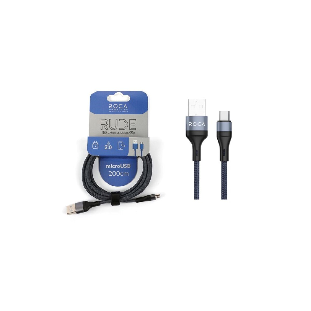 CABLE DE DATOS MICRO USB 200CM ROCA RUDE - AZUL 