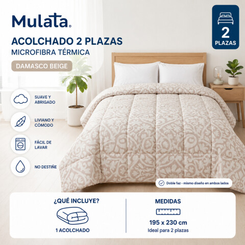 Acolchado 2 Plazas Doble Faz Microfibra Térmico 195 x 230cm - Damasco Beige Acolchado 2 Plazas Doble Faz Microfibra Térmico 195 x 230cm - Damasco Beige