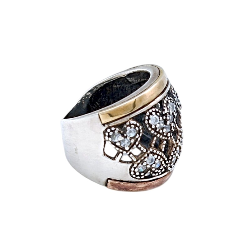 Anillo Corazón-Plata y Oro-Piedra Zirconia-AN5078 conpiedra