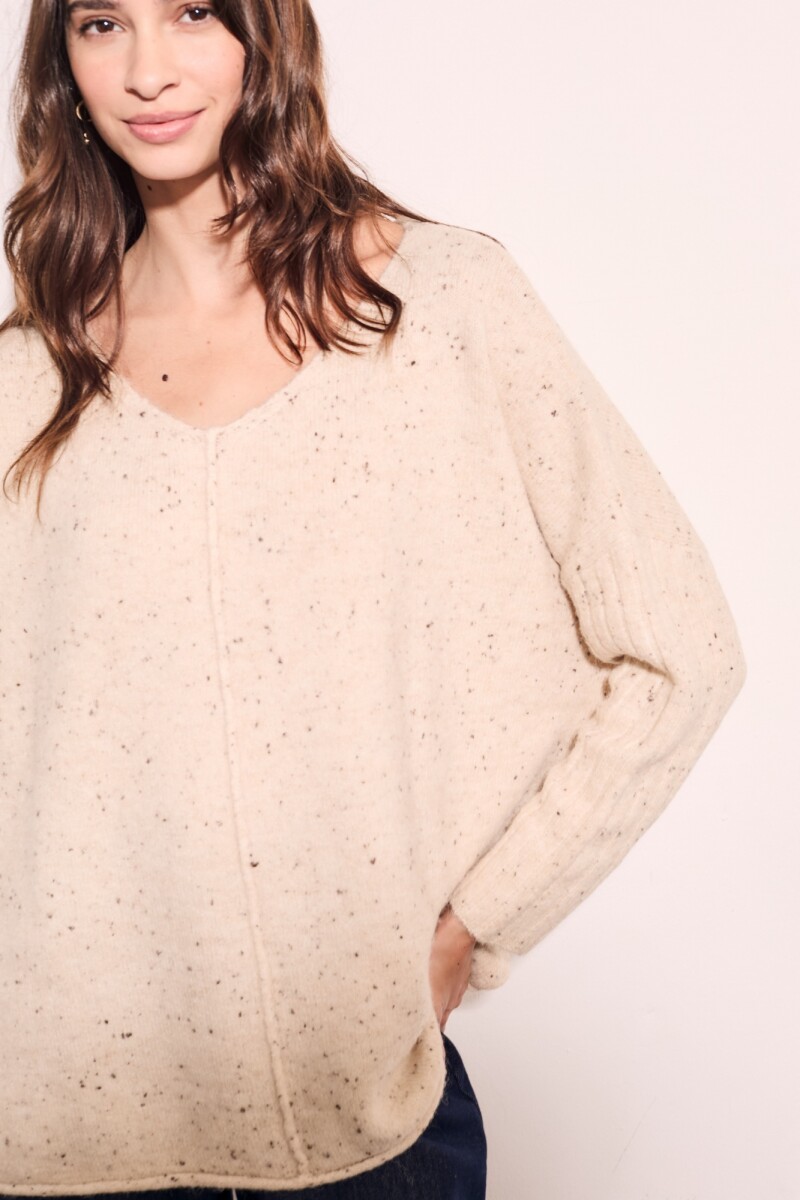Sweater Bouttonne Beige Melange