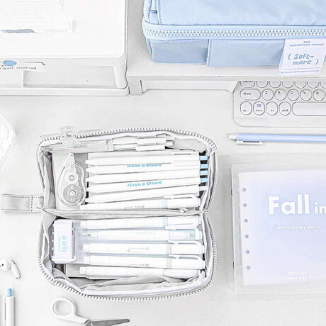 Cartuchera con divisiones y apertura completa 20x8x8cm Gris