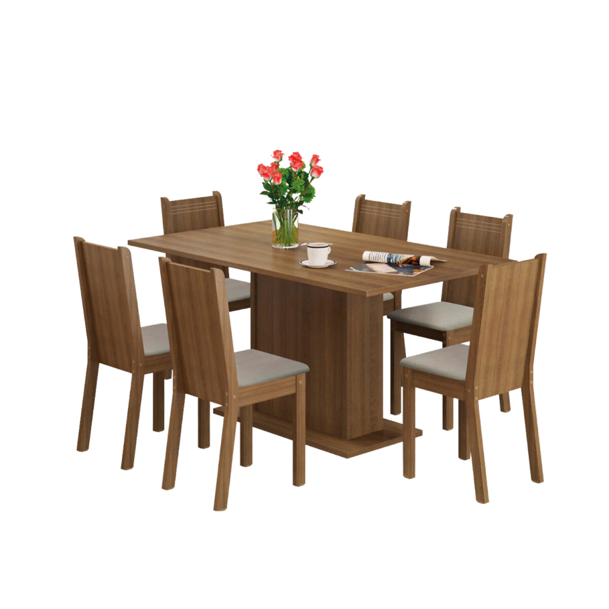Juego de comedor con tablero de madera y 6 sillas sintéticas rústicas 