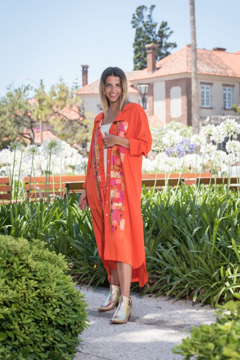 Vestido Camisola Ania Naranja con Arte Magic Paint 