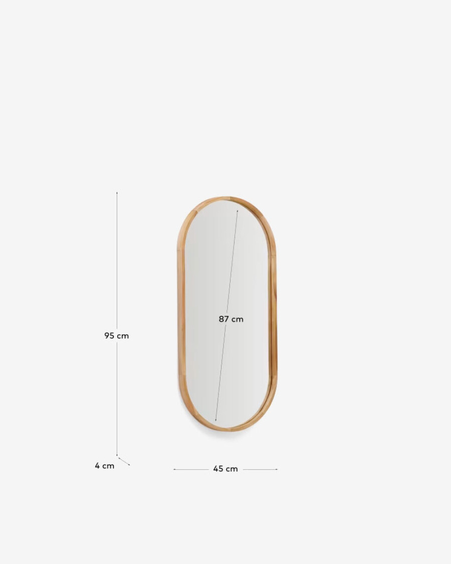 Espejo Magda de madera maciza de teca con acabado natural Ø 45 x 95 cm
