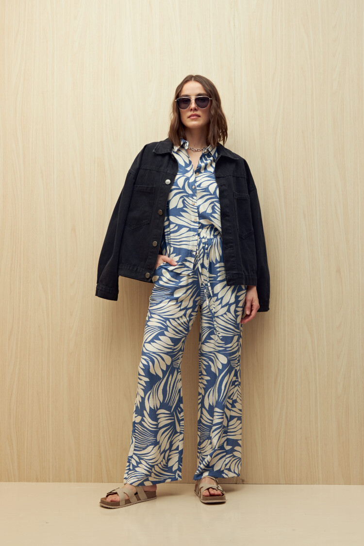 CAMISA ELVINA PRINTED Blanco/Azul