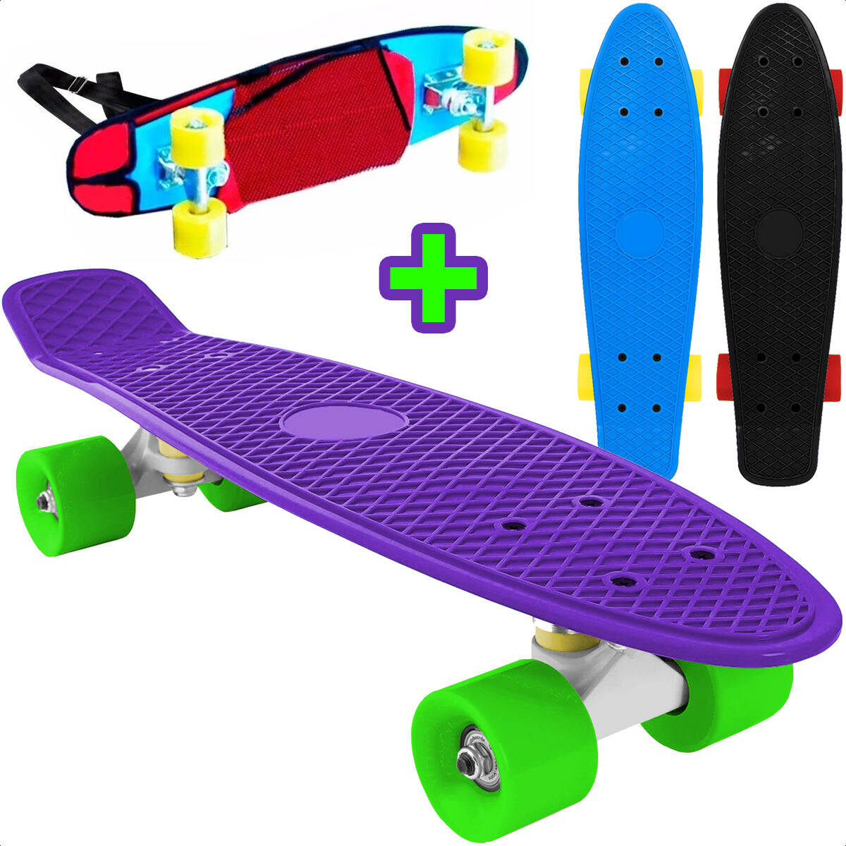Skate Longboard Penny 57cm Patineta Aluminio + Bolso - Violeta-Estilo 1 