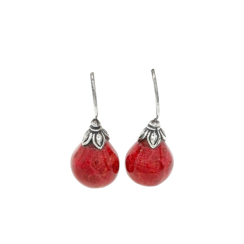 Caravanas Gota-Plata 925-Piedra Coral rojo-CA3388 Conpiedra