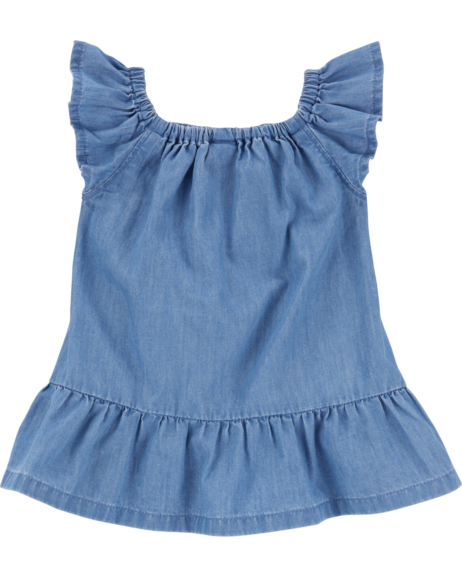 Vestido de chambray, con bordado floral. Talles 6-24M Sin color