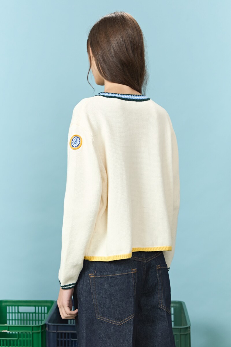 Cardigan de algodón con puños a contraste crudo