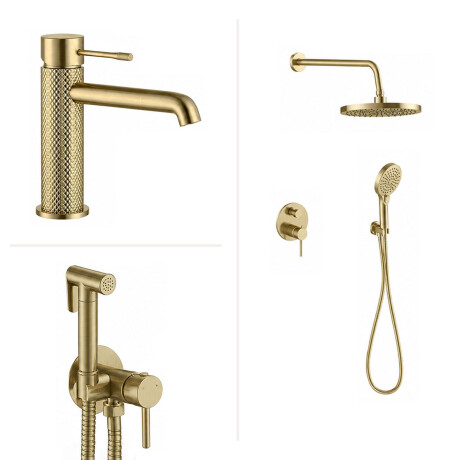 Juego Grifería Oro Mate Ducha Higiénica Y Lav Bajo DORADO-BRUSHED GOLD