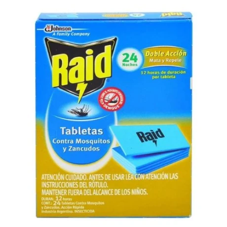 TABLETAS RAID 12 UNID L. DURACION MATA MOSQUITOS Y ZANCUDOS TABLETAS RAID 12 UNID L. DURACION MATA MOSQUITOS Y ZANCUDOS