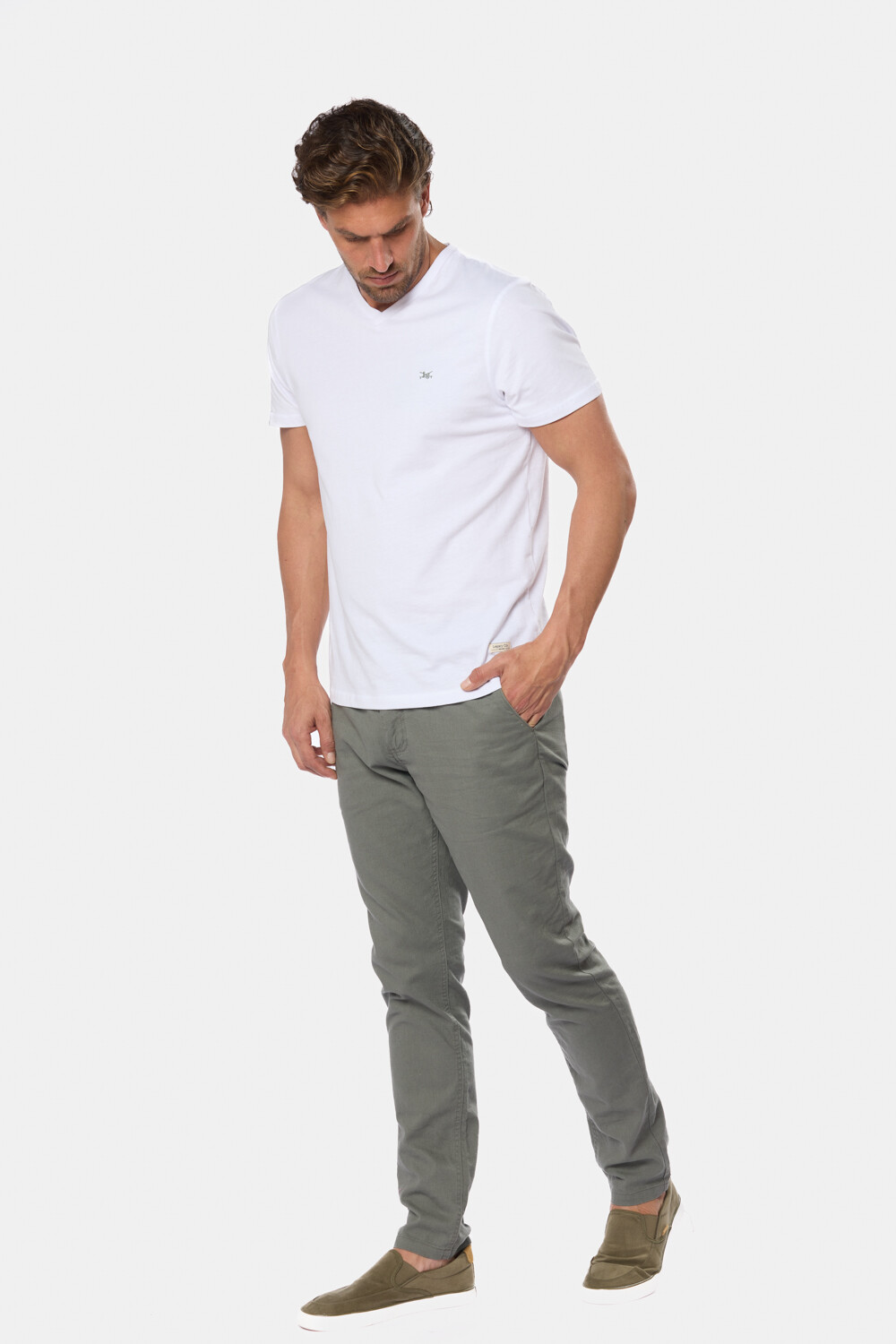 PANTALÓN DE LINO CON CINTURA ELASTIZADA Verde Oscuro