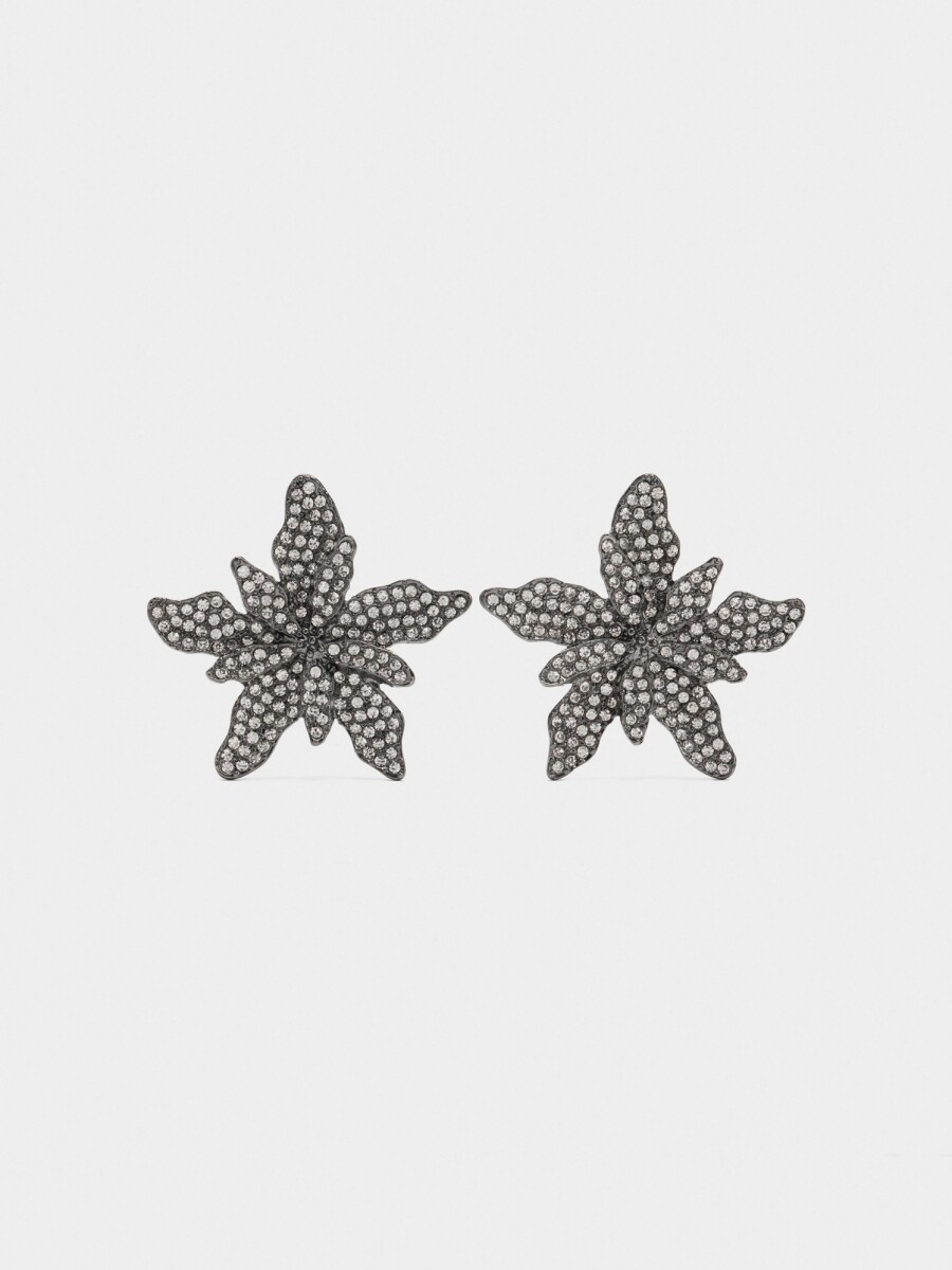 Pendientes De Flor Con Cristales plateado