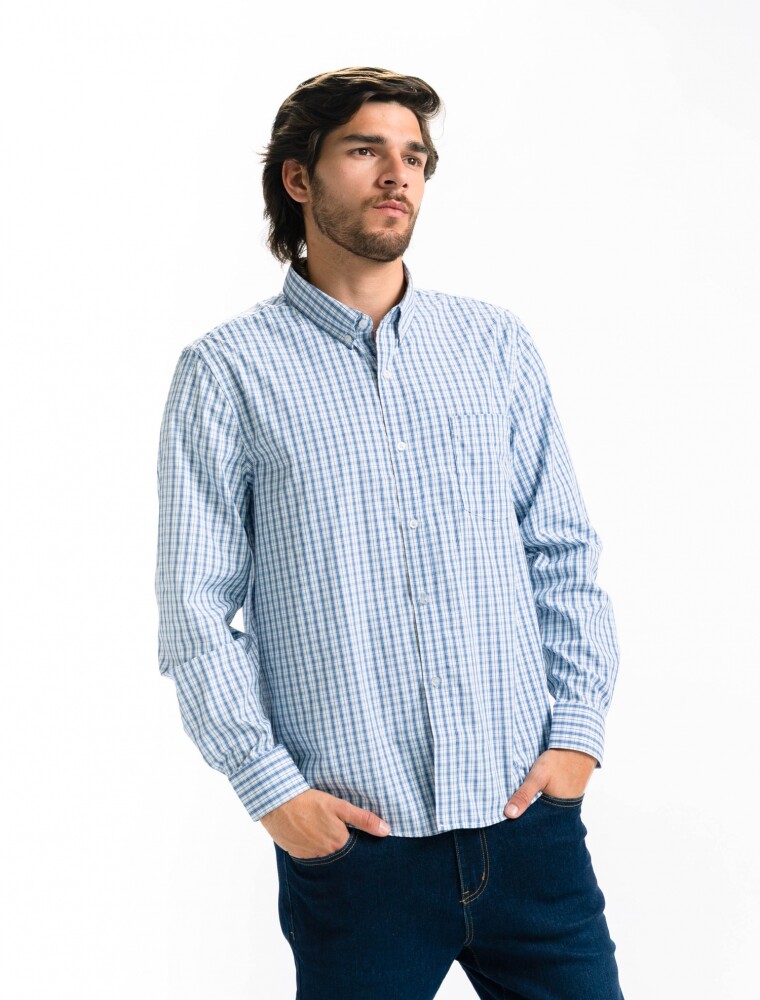 Camisa Cuadros Clasica C/Bolsillo Milan Azul/Fantasia 4