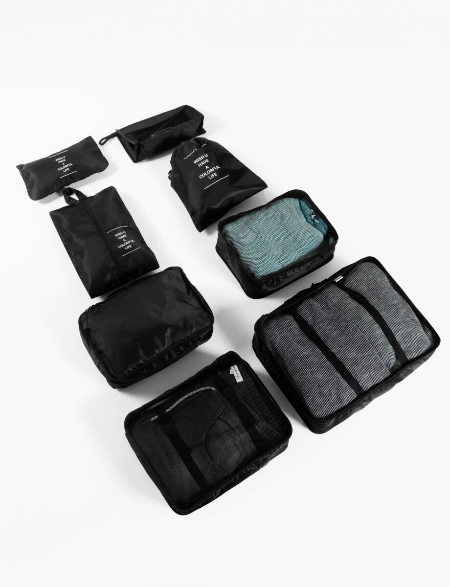 Set de 8 estuches organizadores para viaje - negro 