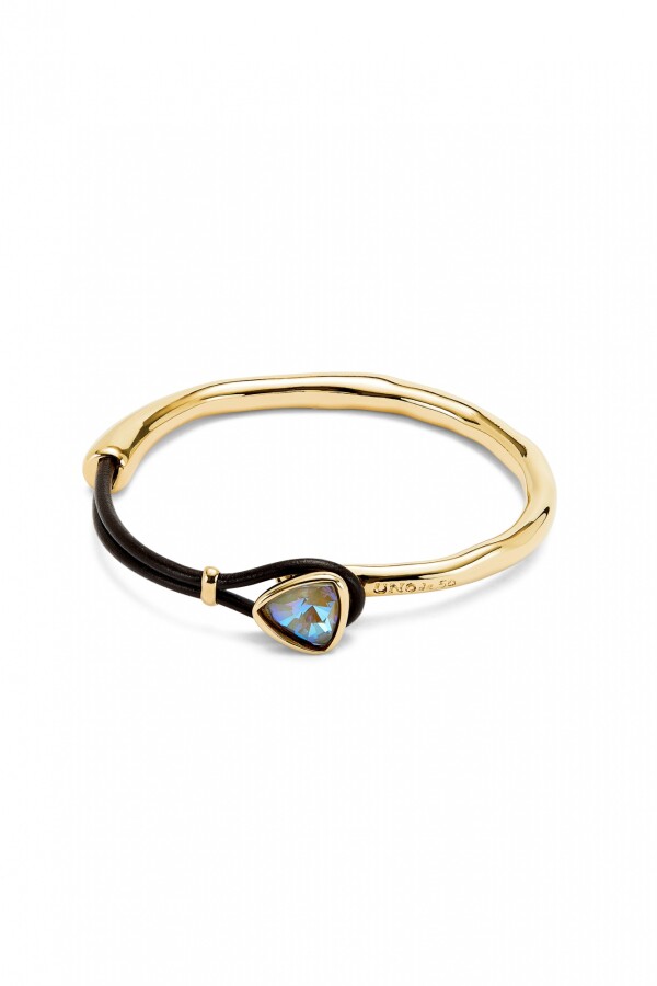 PULSERA FINA CON ALEACIÓN DE METALES BAÑADA EN ORO 18K CON CUERO Y CRISTAL FACETADO MULTICOLOR Pulsera