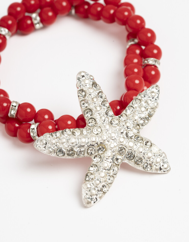 Pulseras Elásticas Canutillos Pulsera Elástica Beads Estrella De Mar - Rojo Medio
