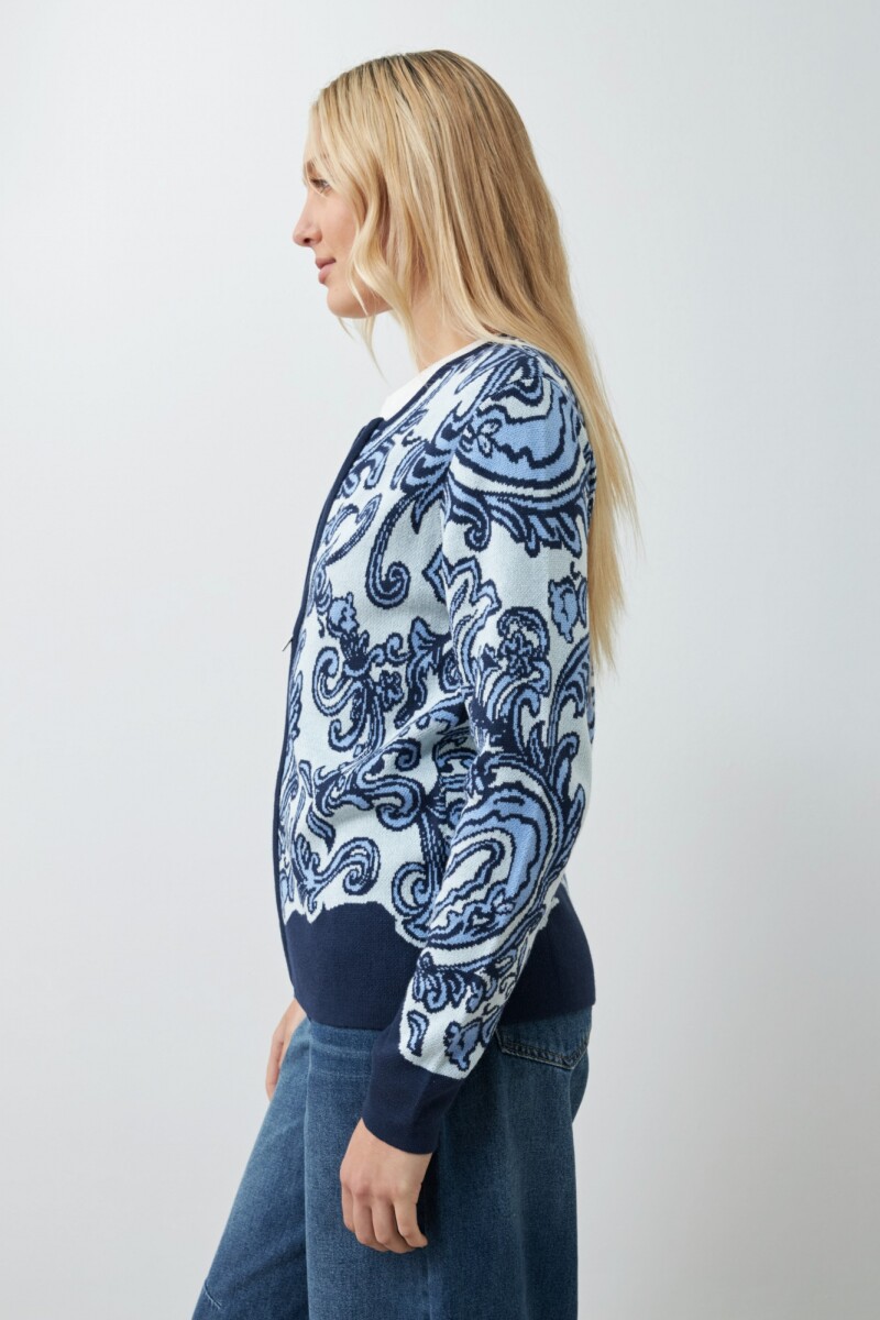 Chaqueta tejida c/ jacquard floral verde agua
