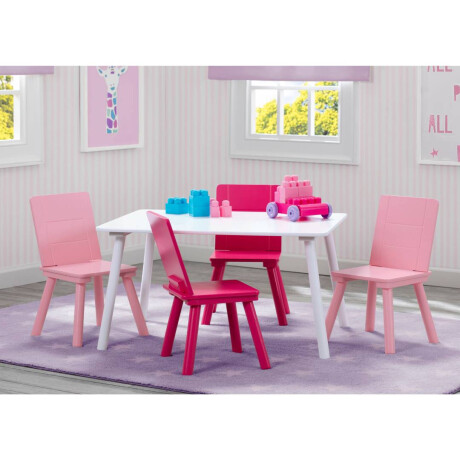 Juego de mesa y 4 sillas Wisly Blanco/Rosa y Fucsia