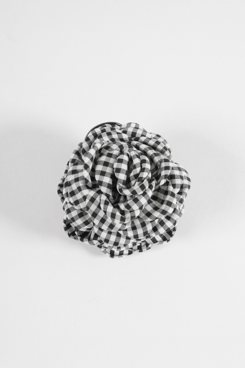 Broche flor tela cuadrillé - negro 