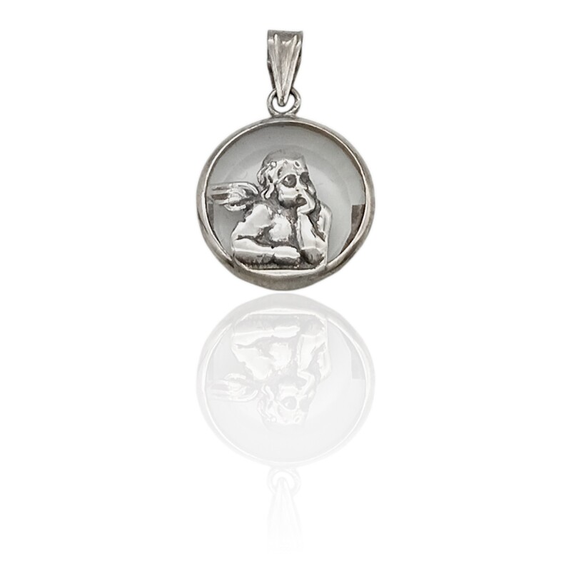 Dije Colgante Ángel de la Guarda-Plata 925-Piedra Cuarzo Cristal -CP3038 Conpiedra