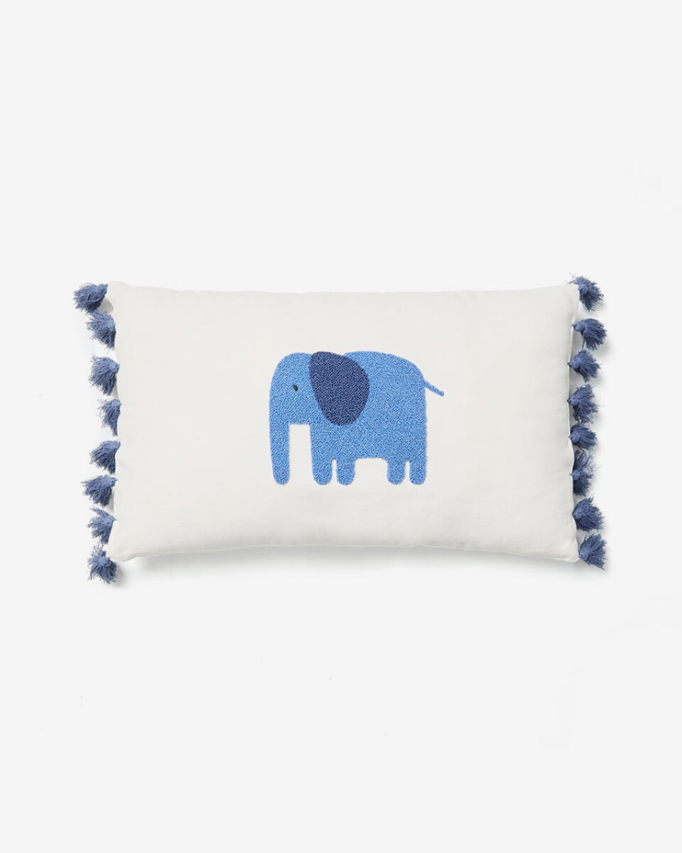 Almohadón Tandani de algodón beige con elefante bordado azul 30 x 50 cm 