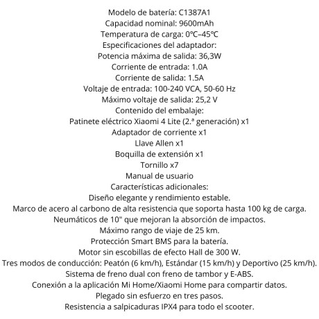 Xiaomi Scooter eléctrico 4 Lite 2da Gen. V01
