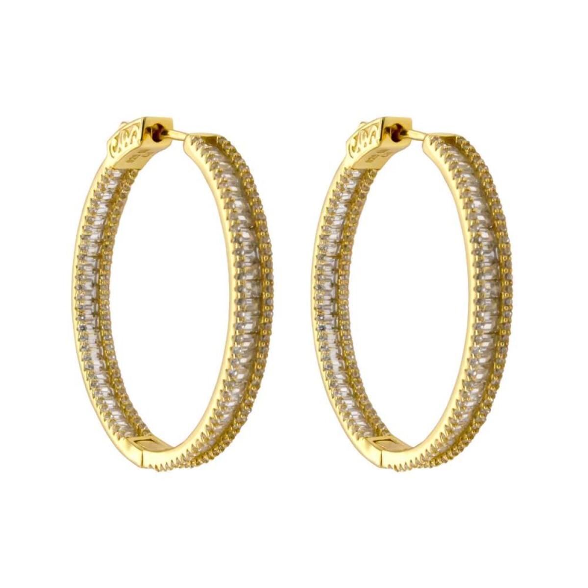 Par de aros de plata 925 - Baño De Oro Amarillo Y Circonias 