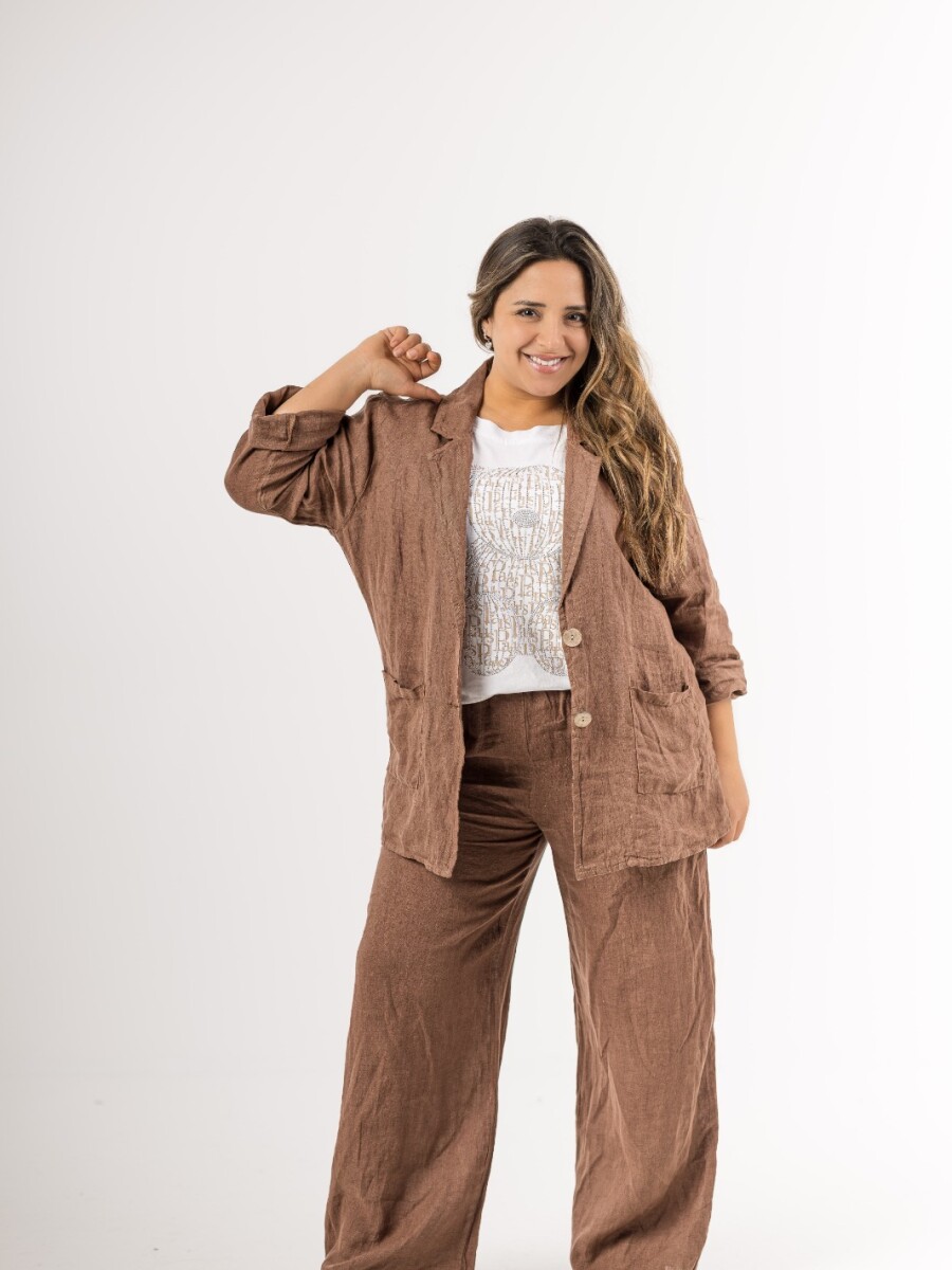 Conjunto blazer y palazo 100% lino Made in Italy Tostado