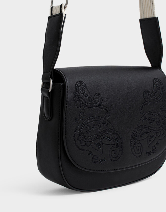 Bandoleras Boho Bandolera Bordada Con Solapa - Negro
