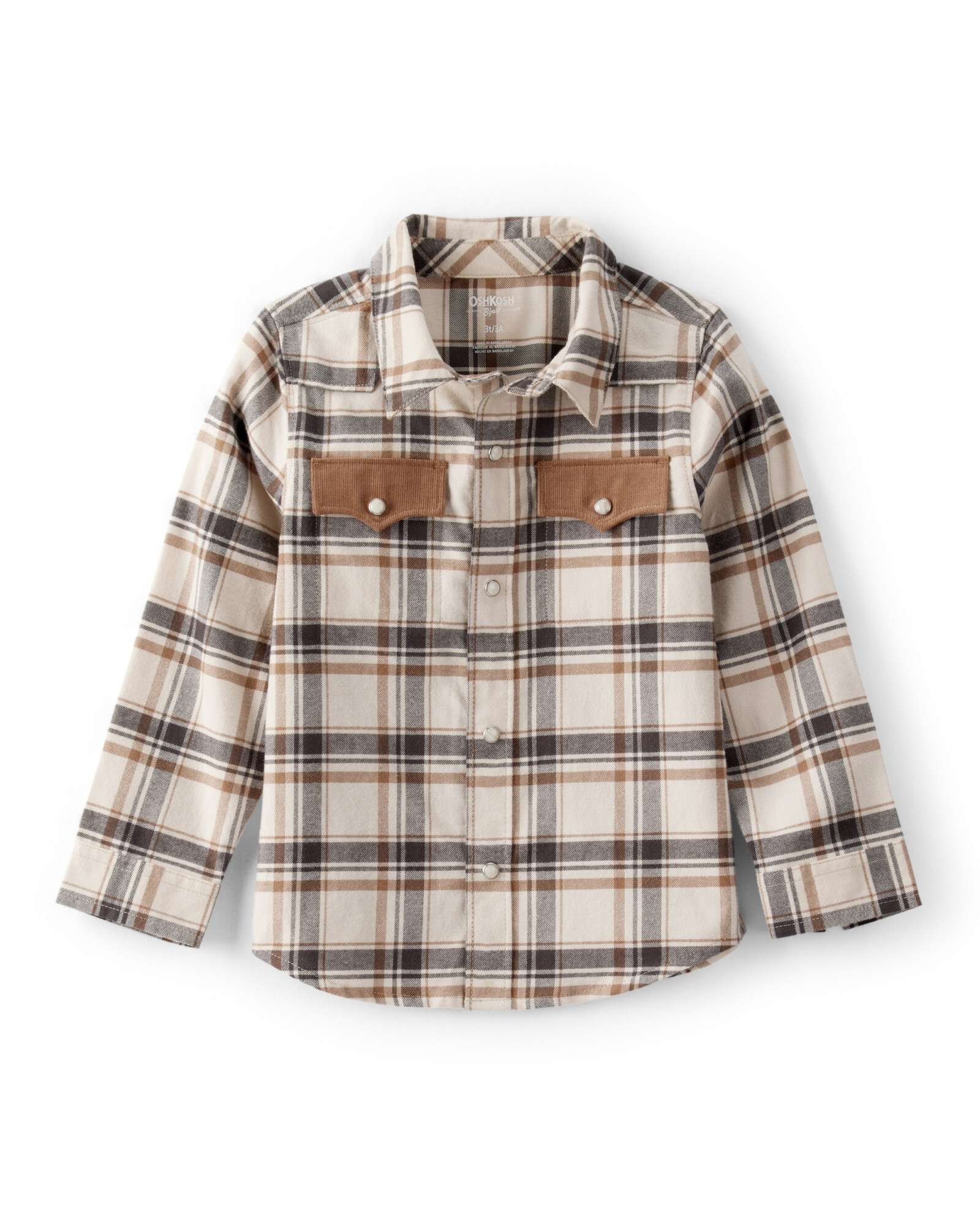 Camisa de franela con bolsillos de pana, diseño a cuadros Camisa de franela con bolsillos de pana, diseño a cuadros