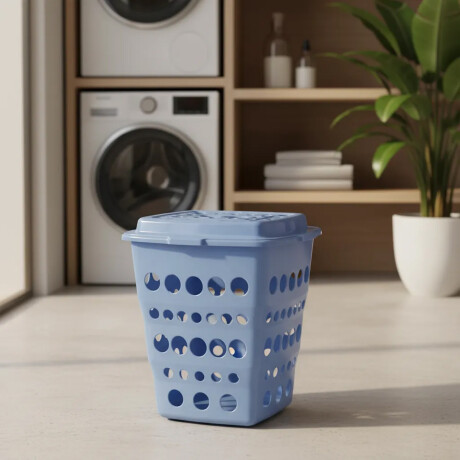 Cesto Canasto Ropa Calado Plástico con Tapa Paramount 55Lt Celeste