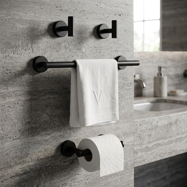 Set Accesorios De Baño Juego De 4 Piezas De Acero Inoxidable Percha Organizador Imback Color Negro Set Accesorios De Baño Juego De 4 Piezas De Acero Inoxidable Percha Organizador Imback Color Negro