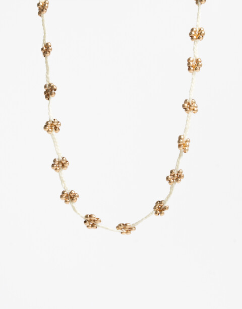 Collares Cortos Cordón Collar Corto Cordón Y Flores - Dorado