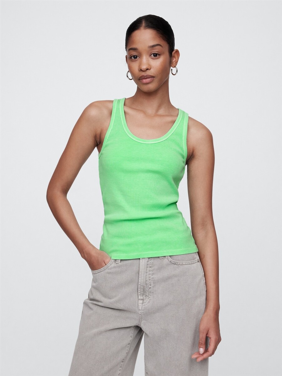 Musculosa Rib Mujer - Neon Lime Green 