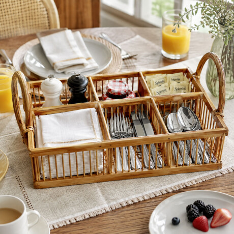 Organizador Decorativo Rectangular c/Asas 6 Divisiones Bambú Natural
