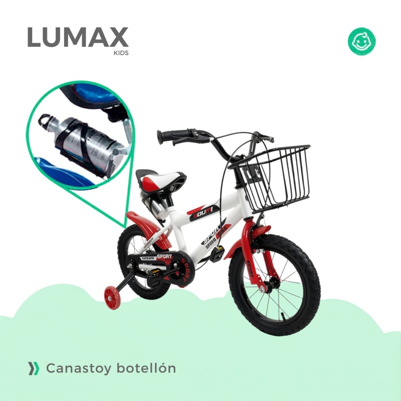 Bicicleta Rodado 12 Con Canasto Y Caramañola Niño Niña Rojo