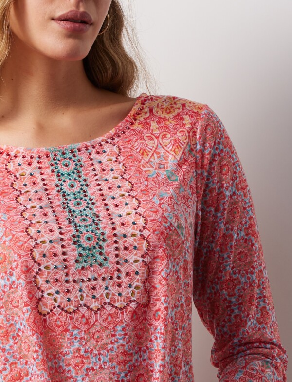 Blusa Det Cuello Printed ROJO/MULTI