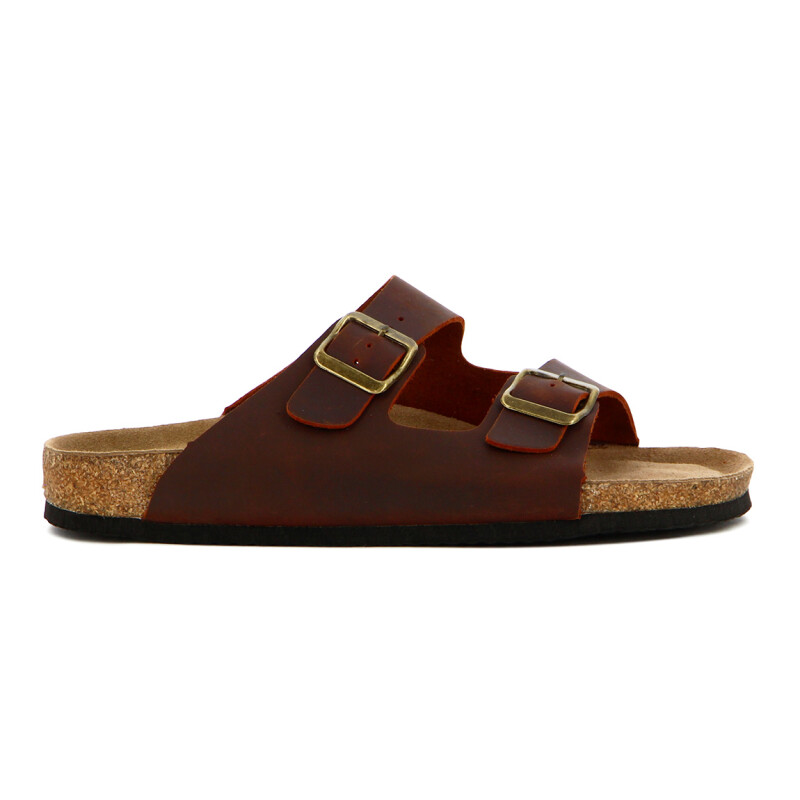 Country Sandalia Cuero Casual Caballero C/dos Tiras C/hebilla Suela Baja / Marrón Marron