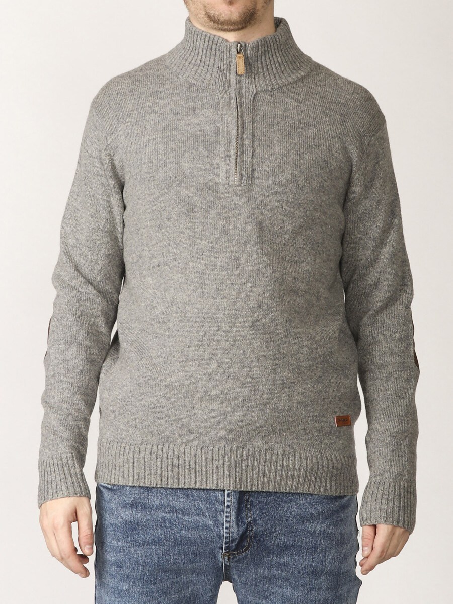 Sweater C/ Coderas Medio Cierre Harrington Label - Gris Medio 
