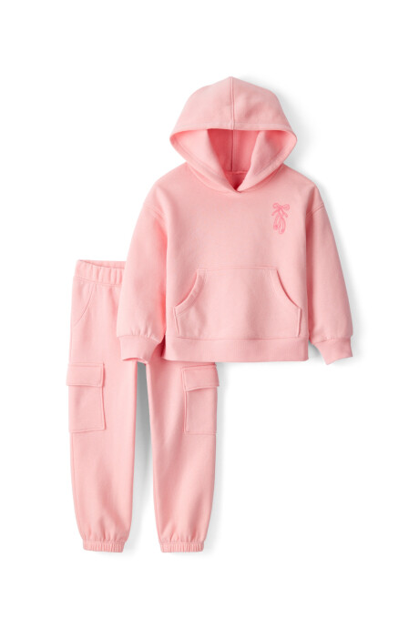 Set dos piezas de algodón, pantalón y canguro, rosado Sin color