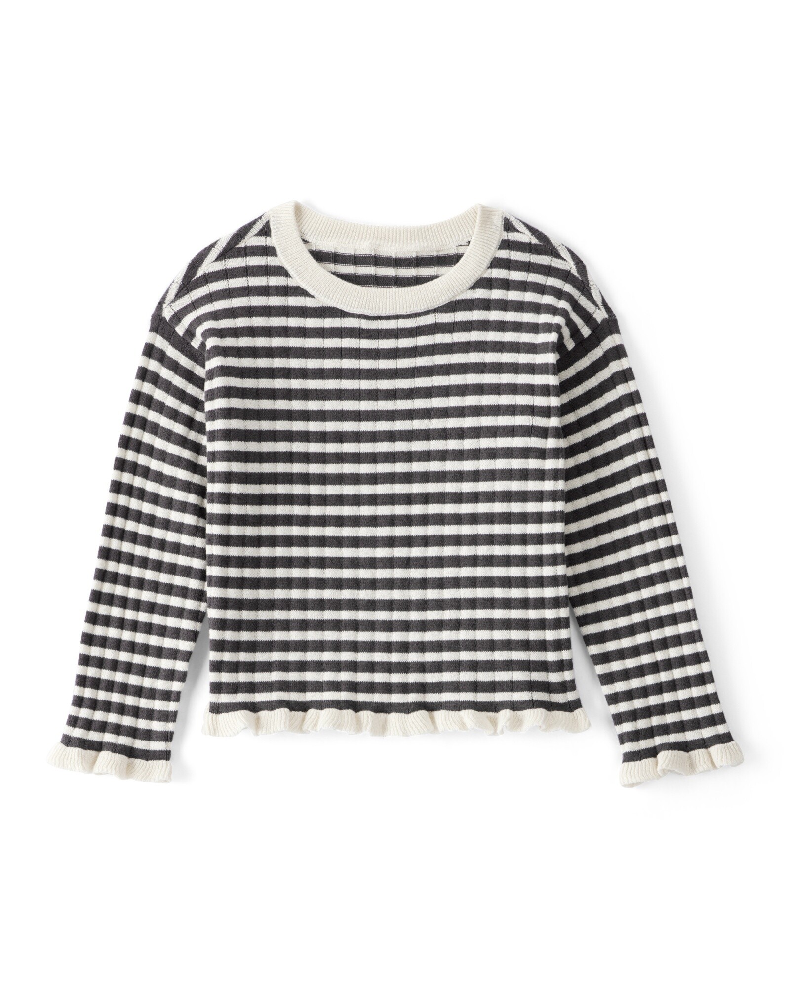 Remera de algodón acanalado, diseño a rayas Sin color