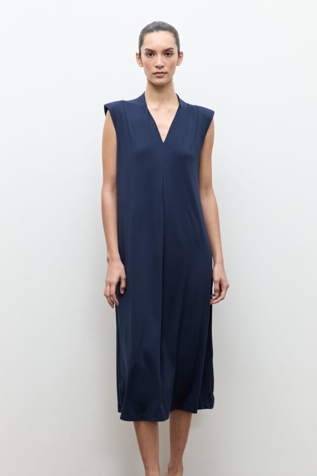 Maxi vestido con hombreras azul marino