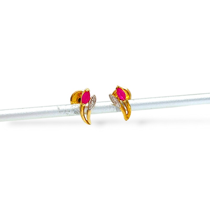 Caravanas Rubí Flor oro - Oro bajo - Rubí- CA8019 conpiedra