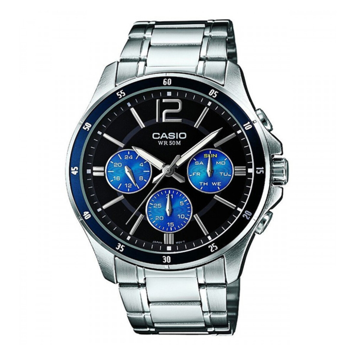 Reloj masculino CASIO malla de acero inoxidable plateado – dial azul –  Ref.: 300202023